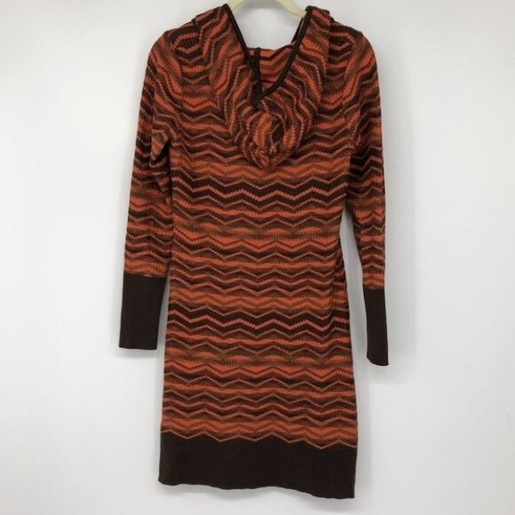 Prana Meryl hooded a chevron orange and brown long sleeve sweater dress small - Picture 4 of 14